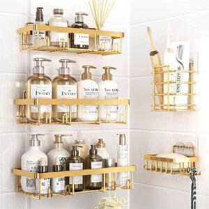 Shower Caddy 5 Pack Bathroom Organizer Rack w/ Inside Adhesive Shelf Shampoo NIB